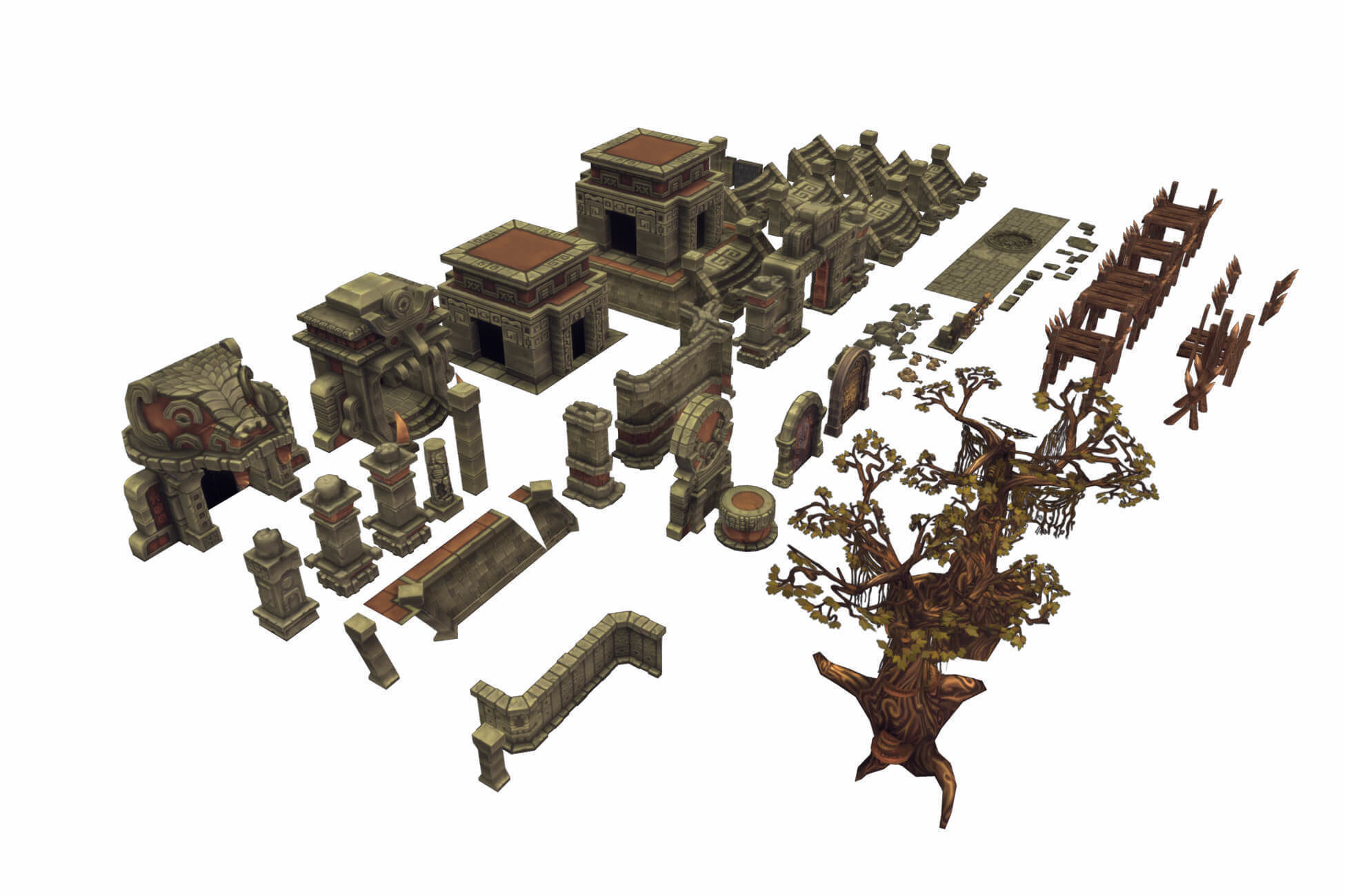 Mayan Temple Set - Low Poly Hand Painted Low-poly 3D model_9