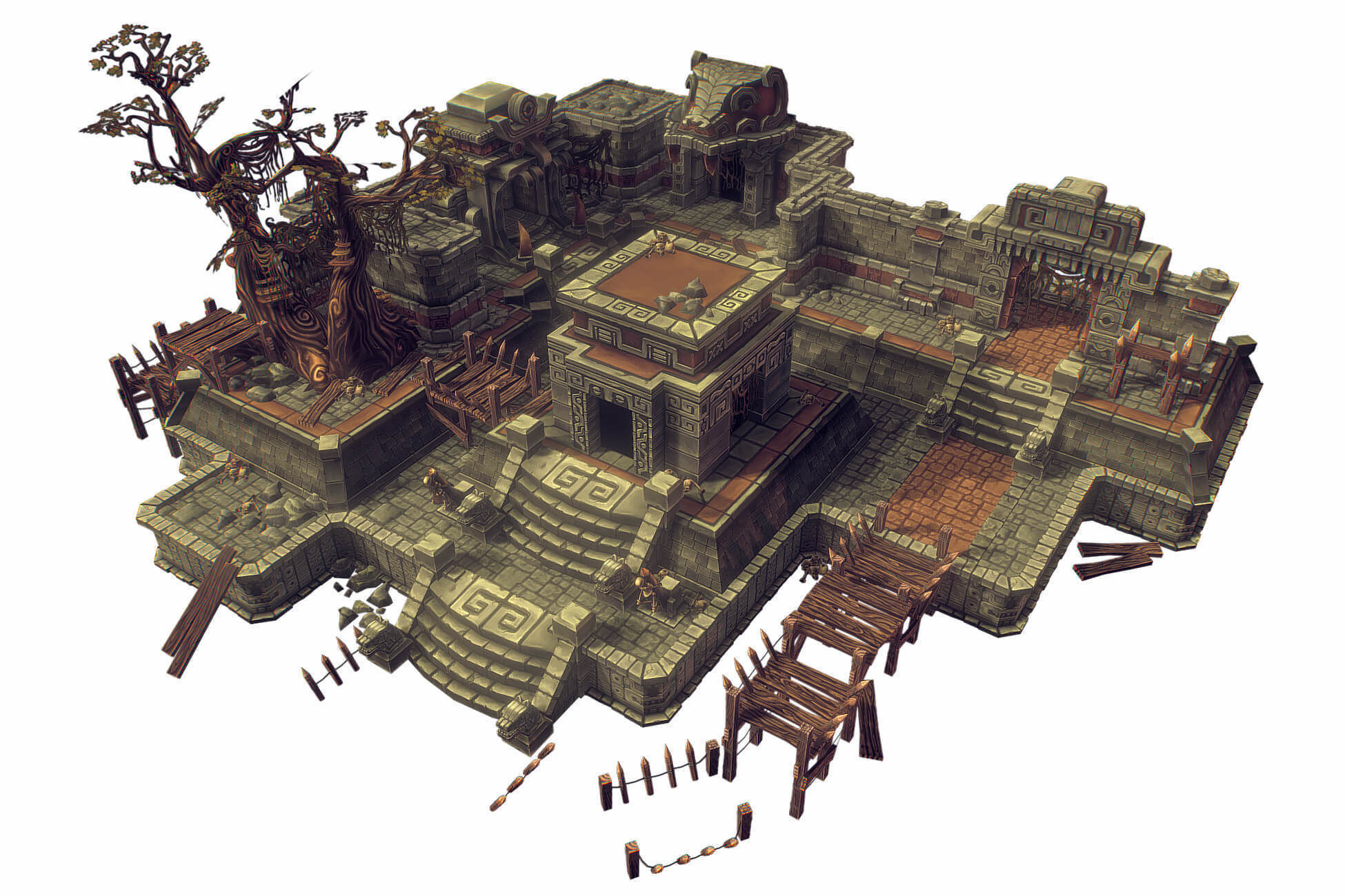 Mayan Temple Set - Low Poly Hand Painted Low-poly 3D model_6