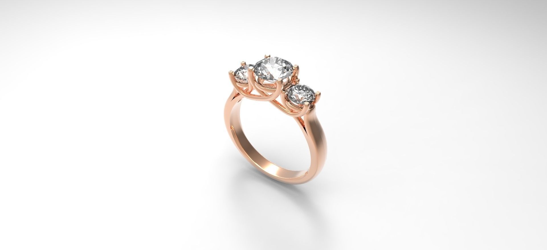 trilogy02 three stone ring in rose gold 3D print model_1