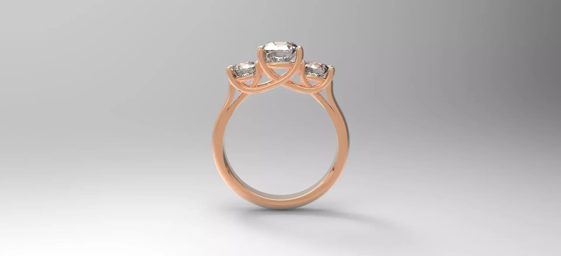 trilogy02 three stone ring in rose gold 3D print model_0