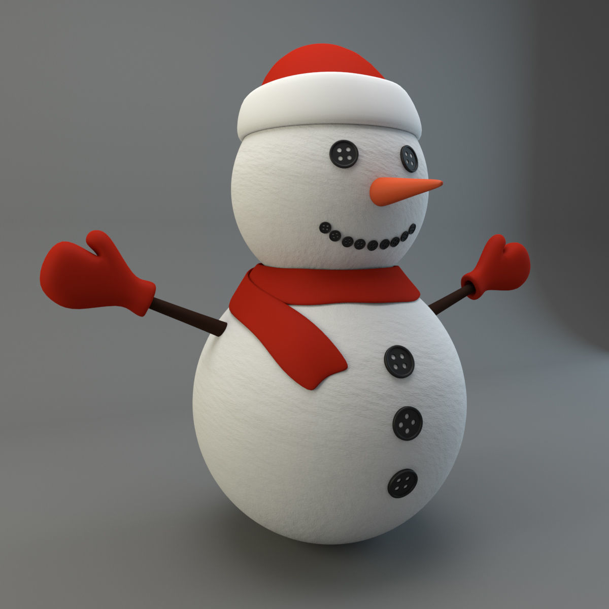 Cartoon Snowman Low-poly 3D model_2