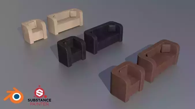 Leather couches PBR Low-poly 3D model