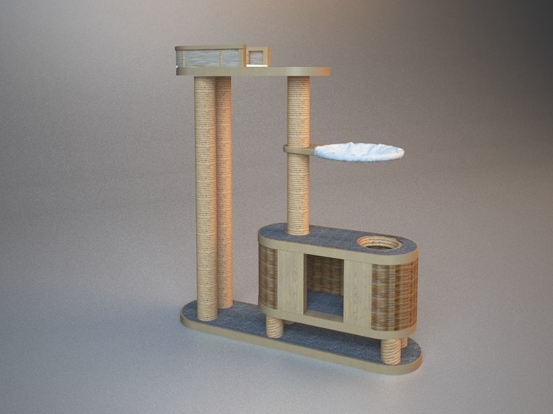Wooden Cat Tree Construction 3D model_5