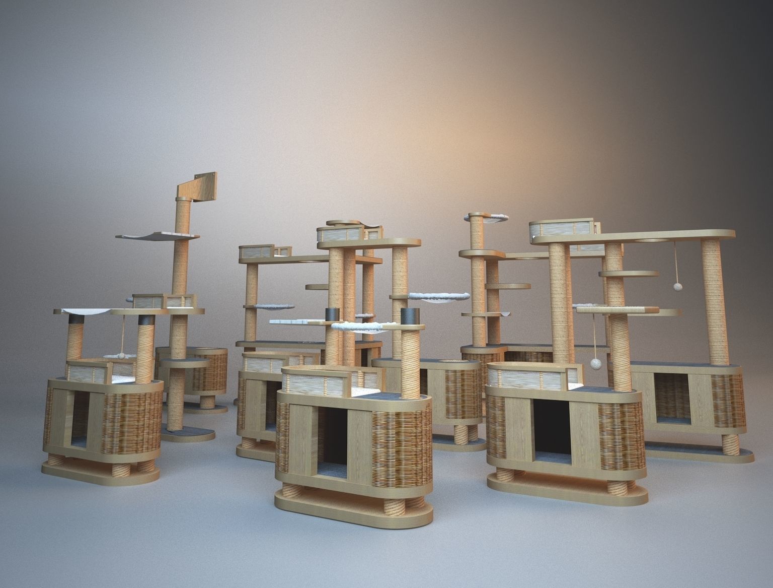 Wooden Cat Tree Construction 3D model_1