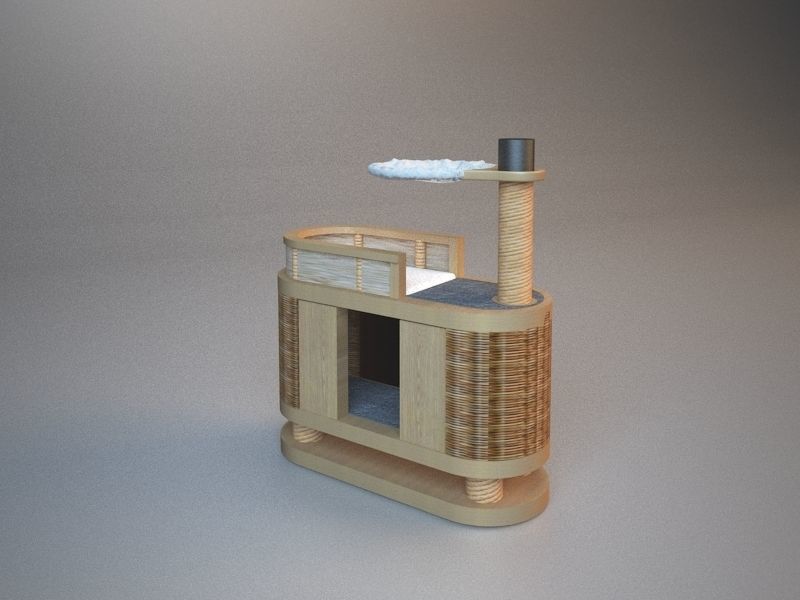 Wooden Cat Tree Construction 3D model_3