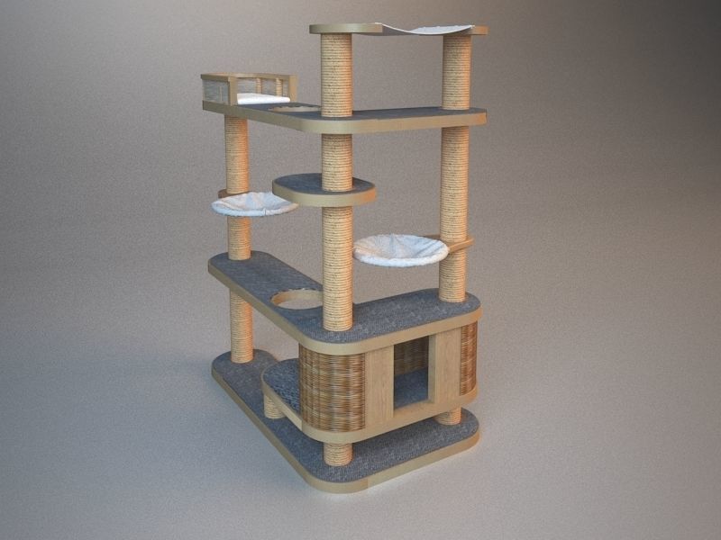 Wooden Cat Tree Construction 3D model_9