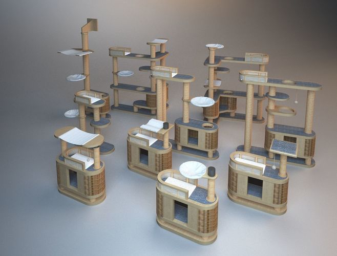 Wooden Cat Tree Construction 3D model