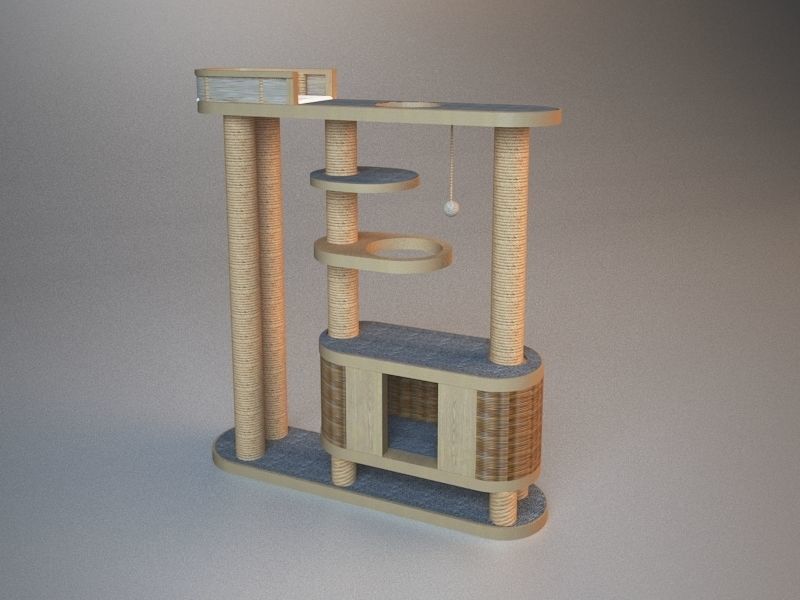 Wooden Cat Tree Construction 3D model_7