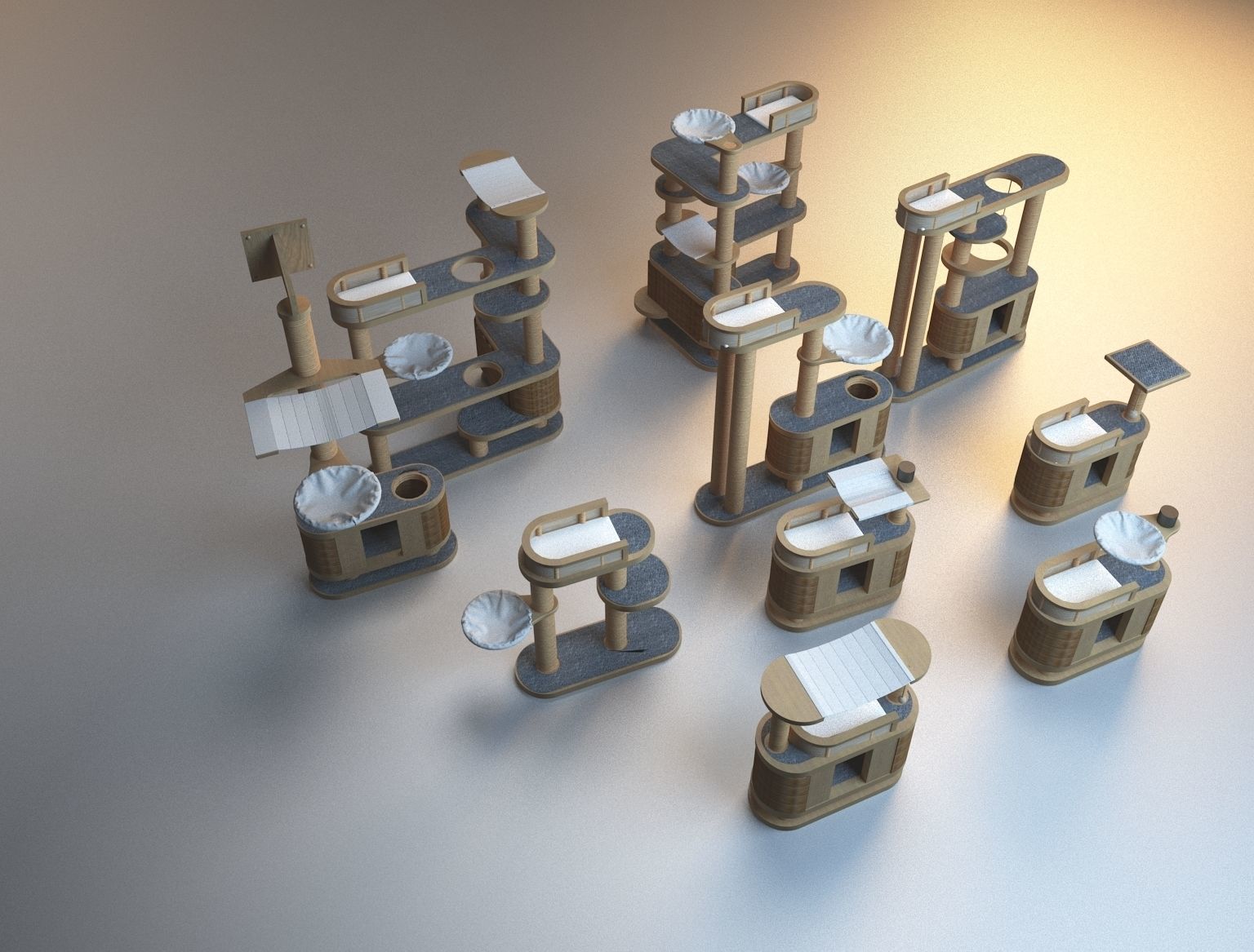 Wooden Cat Tree Construction 3D model_2