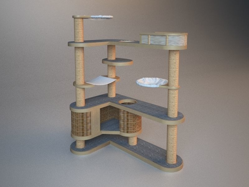 Wooden Cat Tree Construction 3D model_10