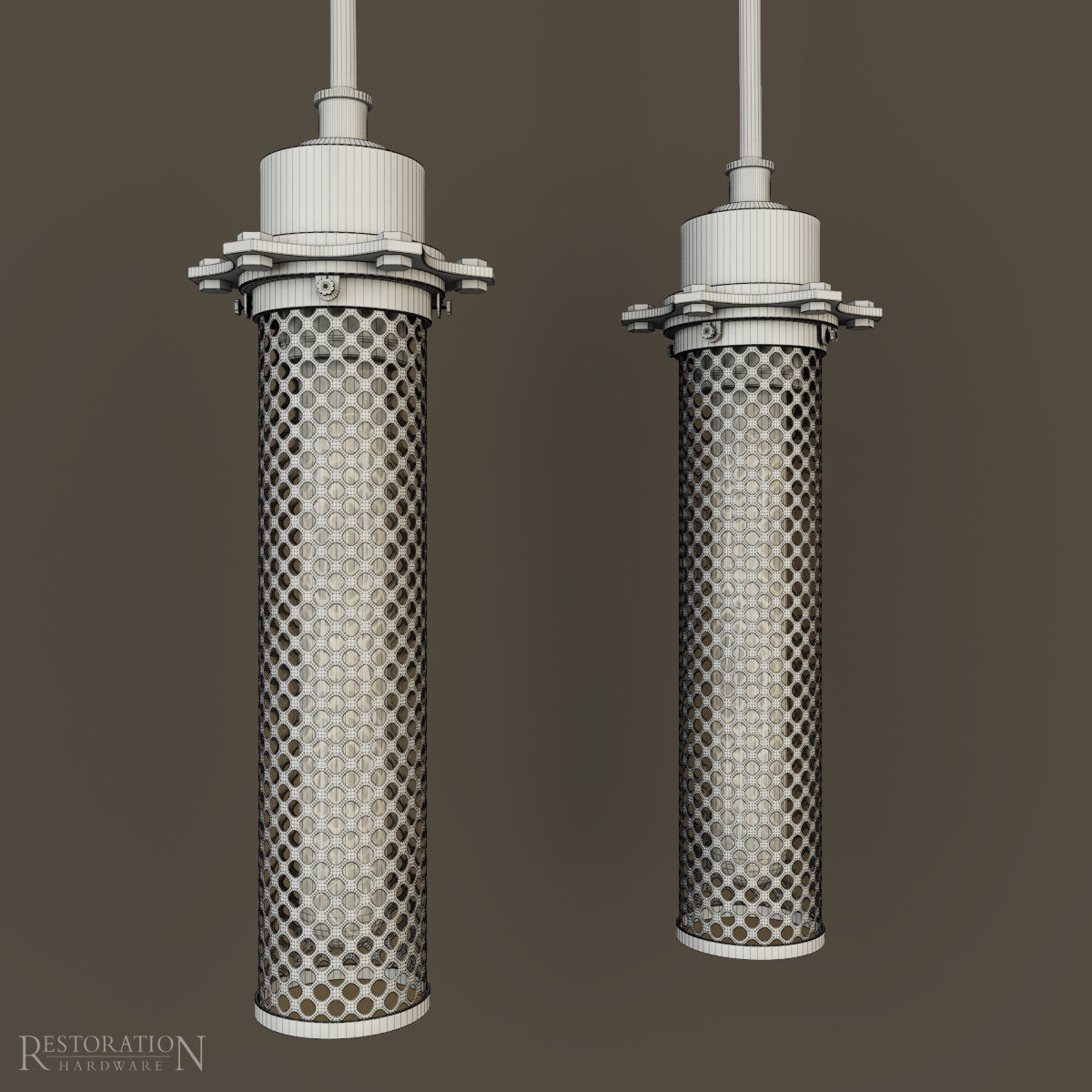 Edison Perforated Metal Pendant RH lamp 3D model_2