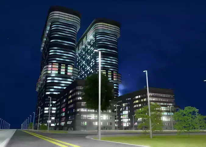 Skyscraper 7 sims city at night 3D model