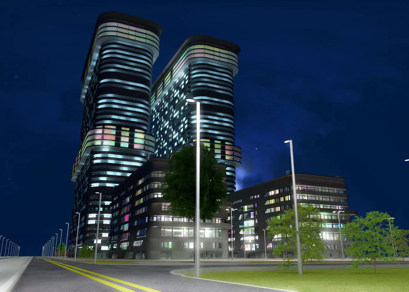 Skyscraper 7 sims city at night 3D model_0