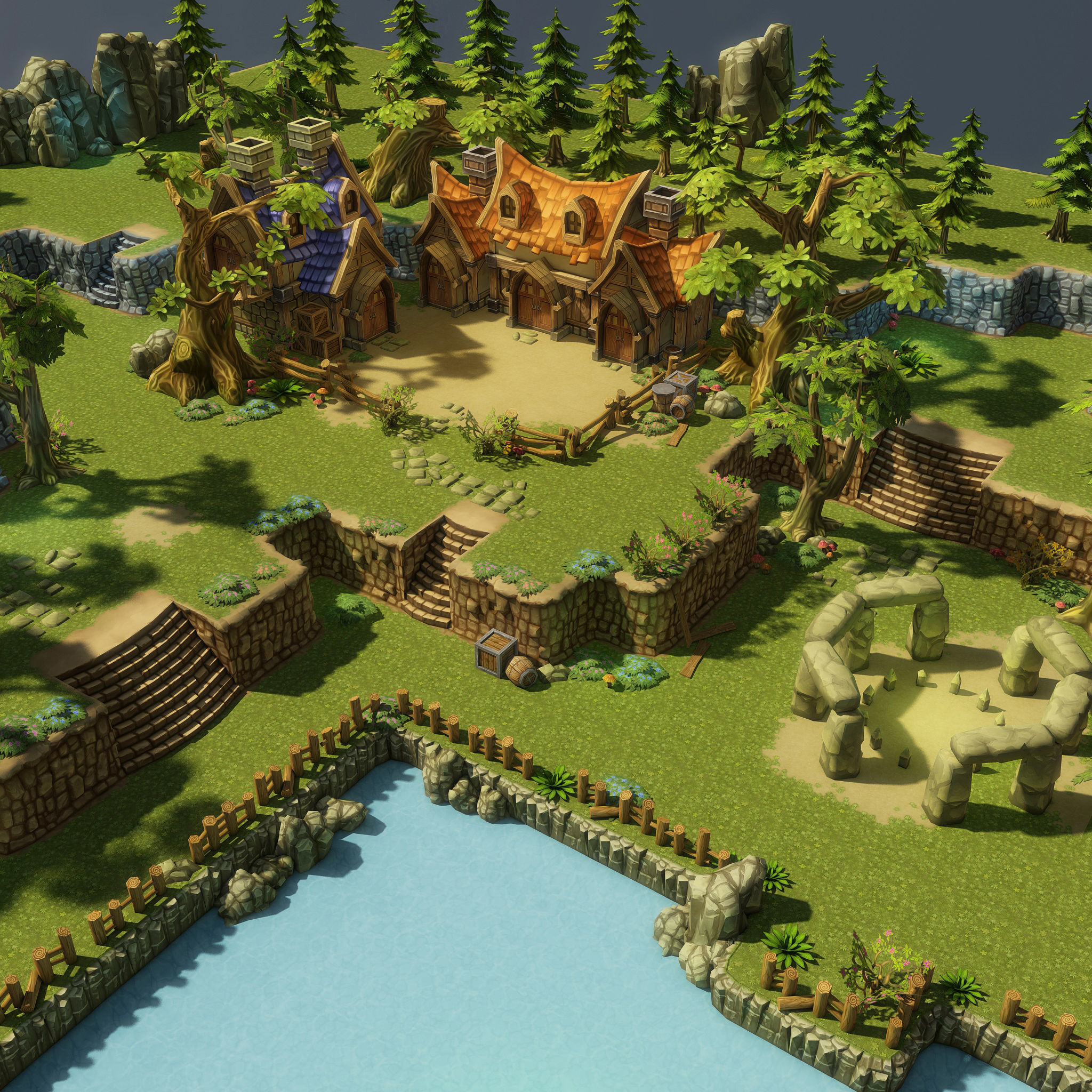 Fantasy Level Set - Low Poly Hand Painted Low-poly 3D model_1