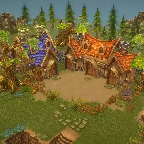Fantasy Level Set - Low Poly Hand Painted Low-poly 3D model