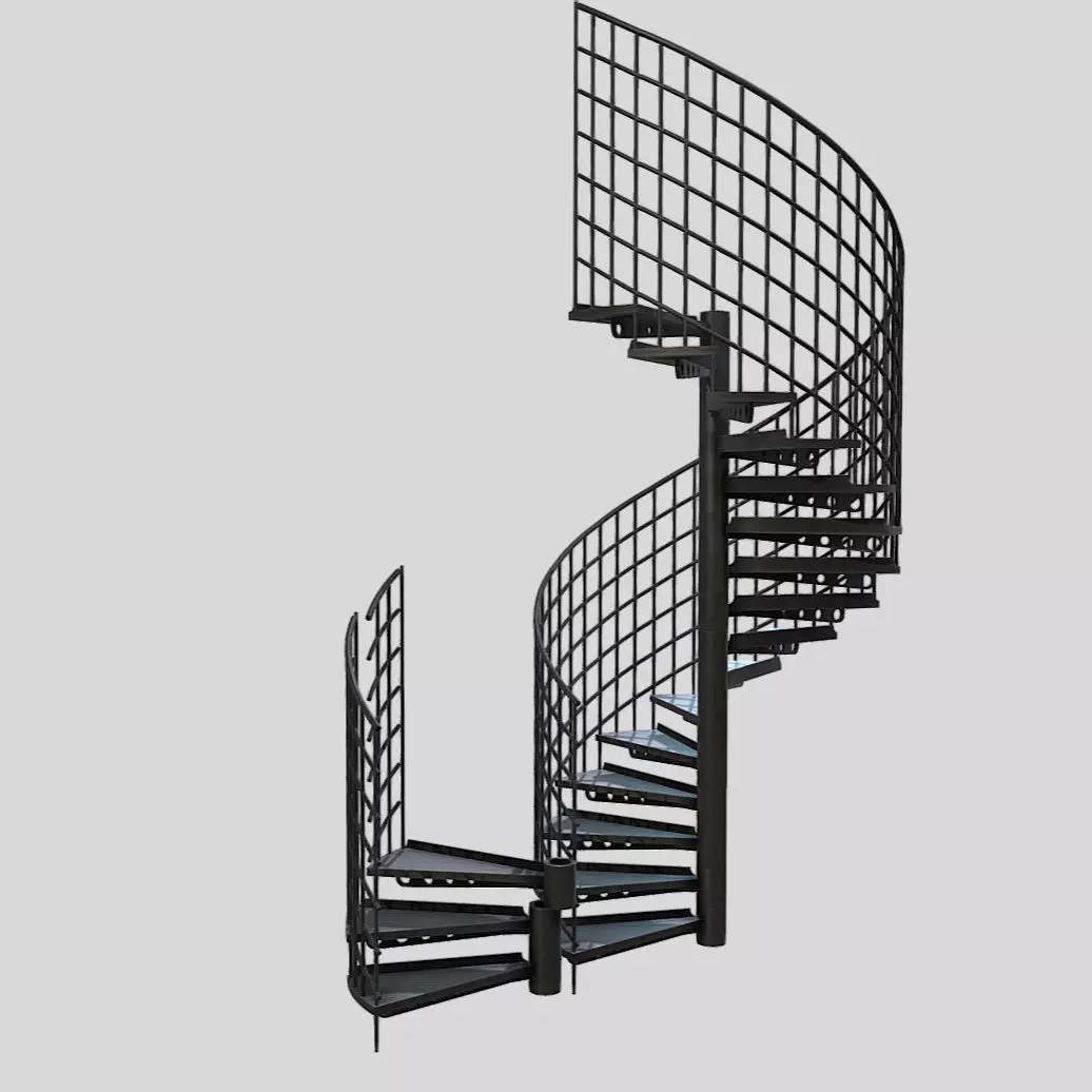 Modular Spiral Staircase Low-poly 3D model_0