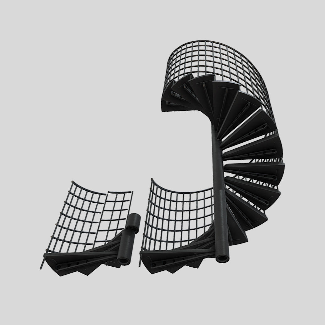 Modular Spiral Staircase Low-poly 3D model_3