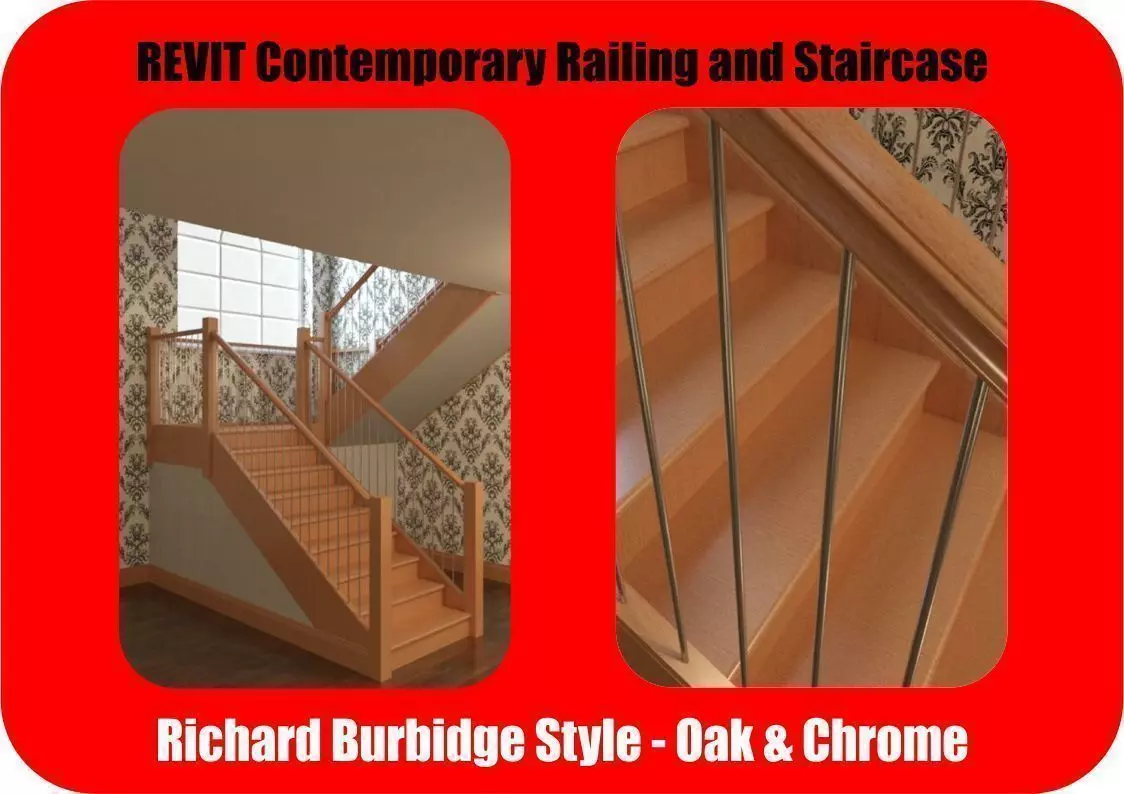 Contemporary Oak and Chrome Staircase Revit and Max 3D model_0