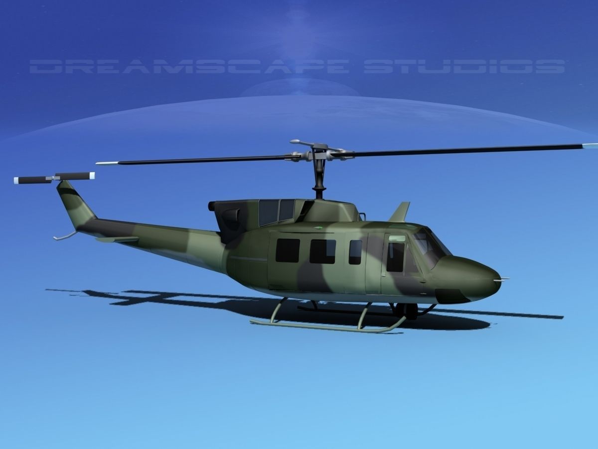 Bell UH-1N Covert Military Low-poly 3D model_3