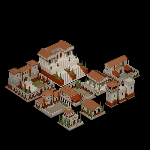 Low Poly Roman Building Tiles Low-poly 3D model
