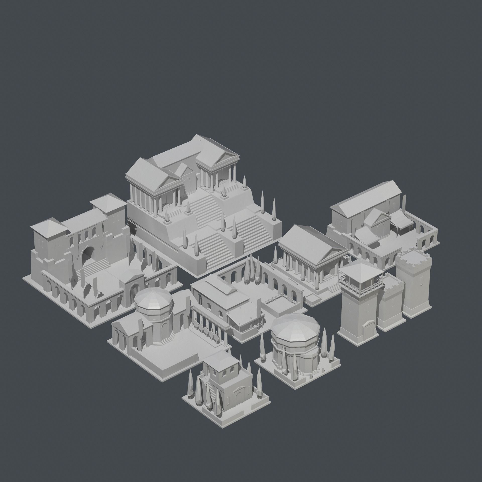 Low Poly Roman Building Tiles Low-poly 3D model_1