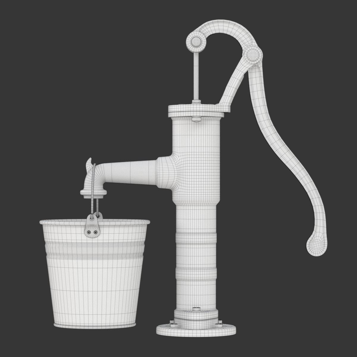 Vintage Water Hand Pump With Bucket 3D model_28