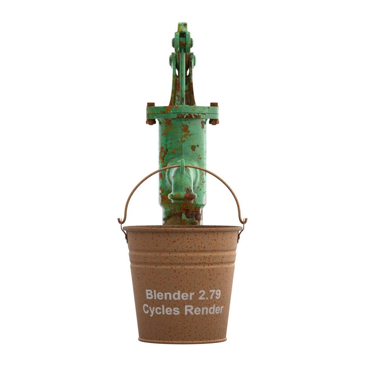 Vintage Water Hand Pump With Bucket 3D model_7