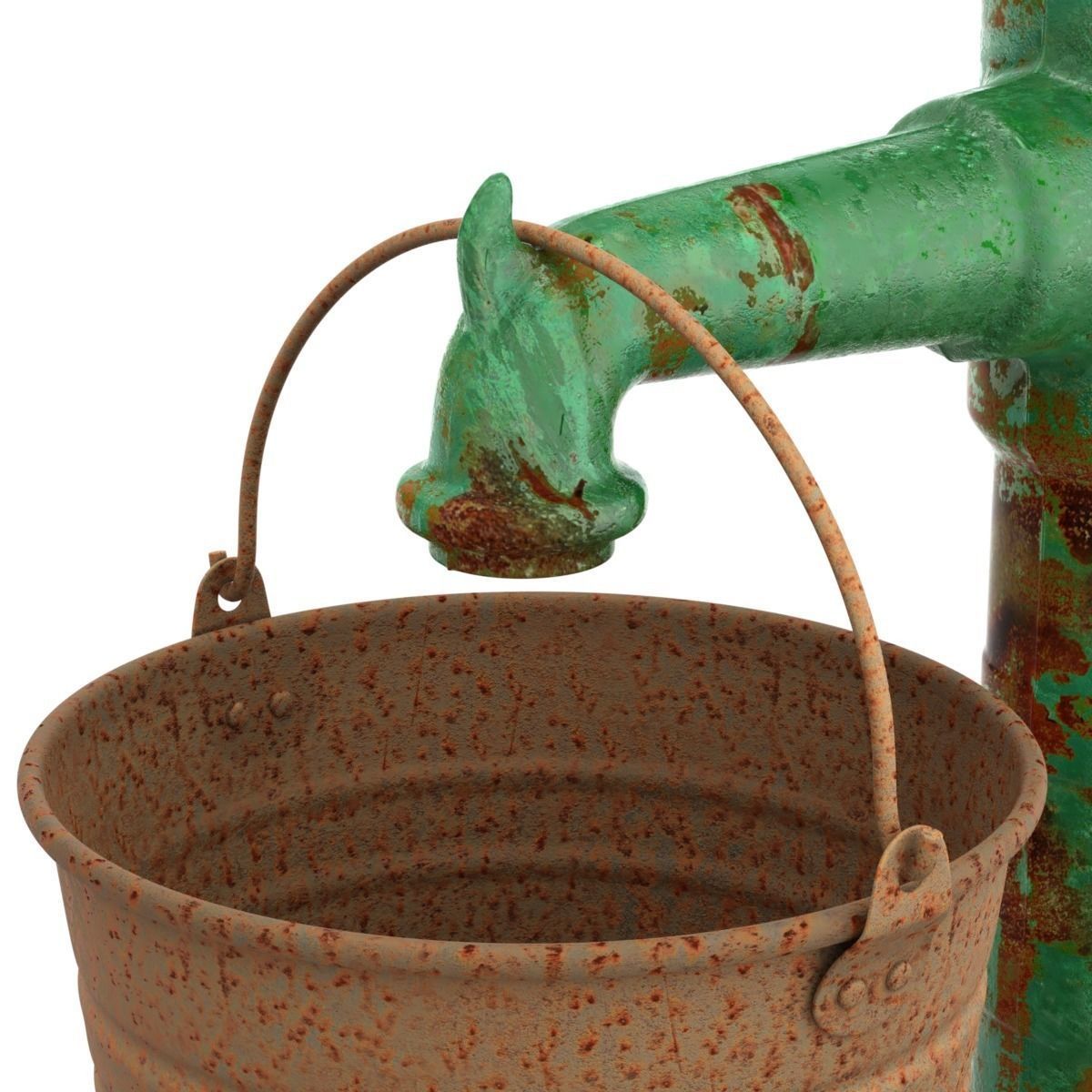Vintage Water Hand Pump With Bucket 3D model_3