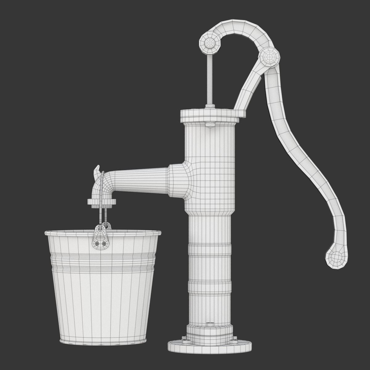 Vintage Water Hand Pump With Bucket 3D model_23