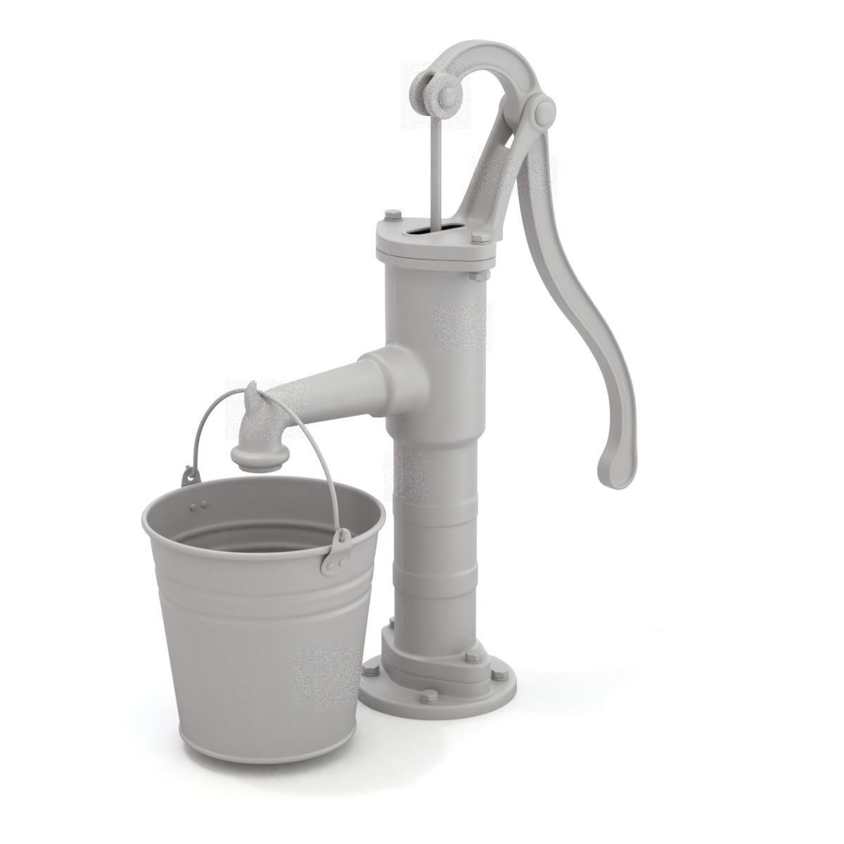 Vintage Water Hand Pump With Bucket 3D model_15