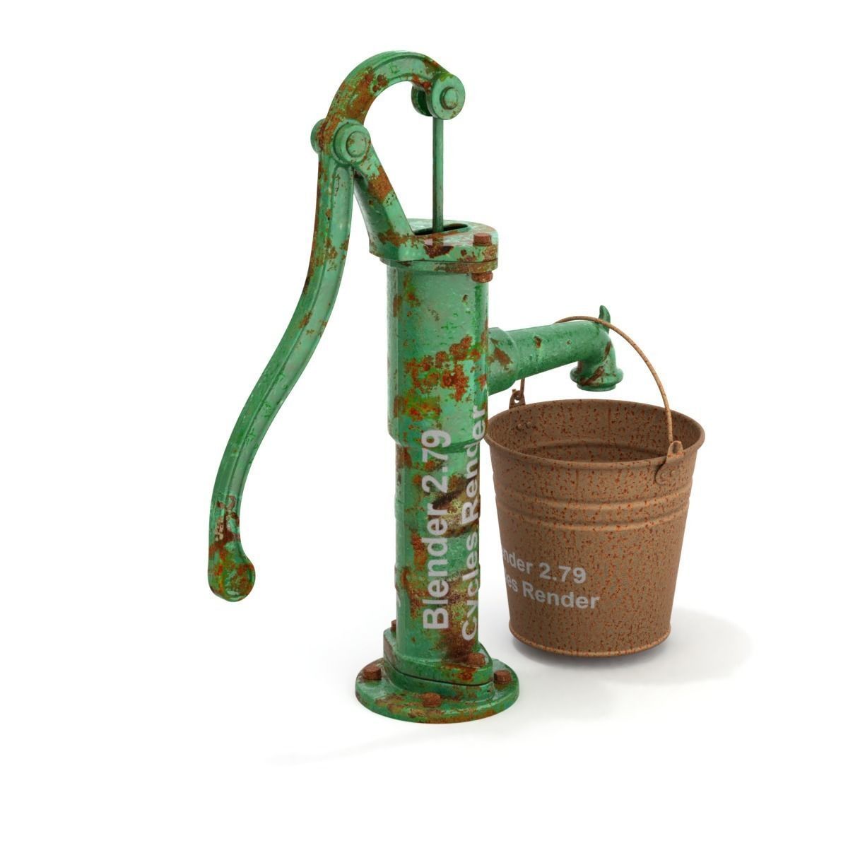 Vintage Water Hand Pump With Bucket 3D model_8