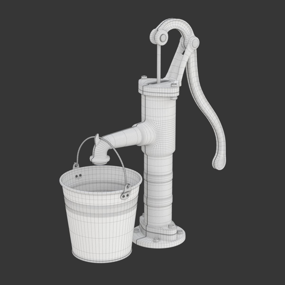 Vintage Water Hand Pump With Bucket 3D model_22