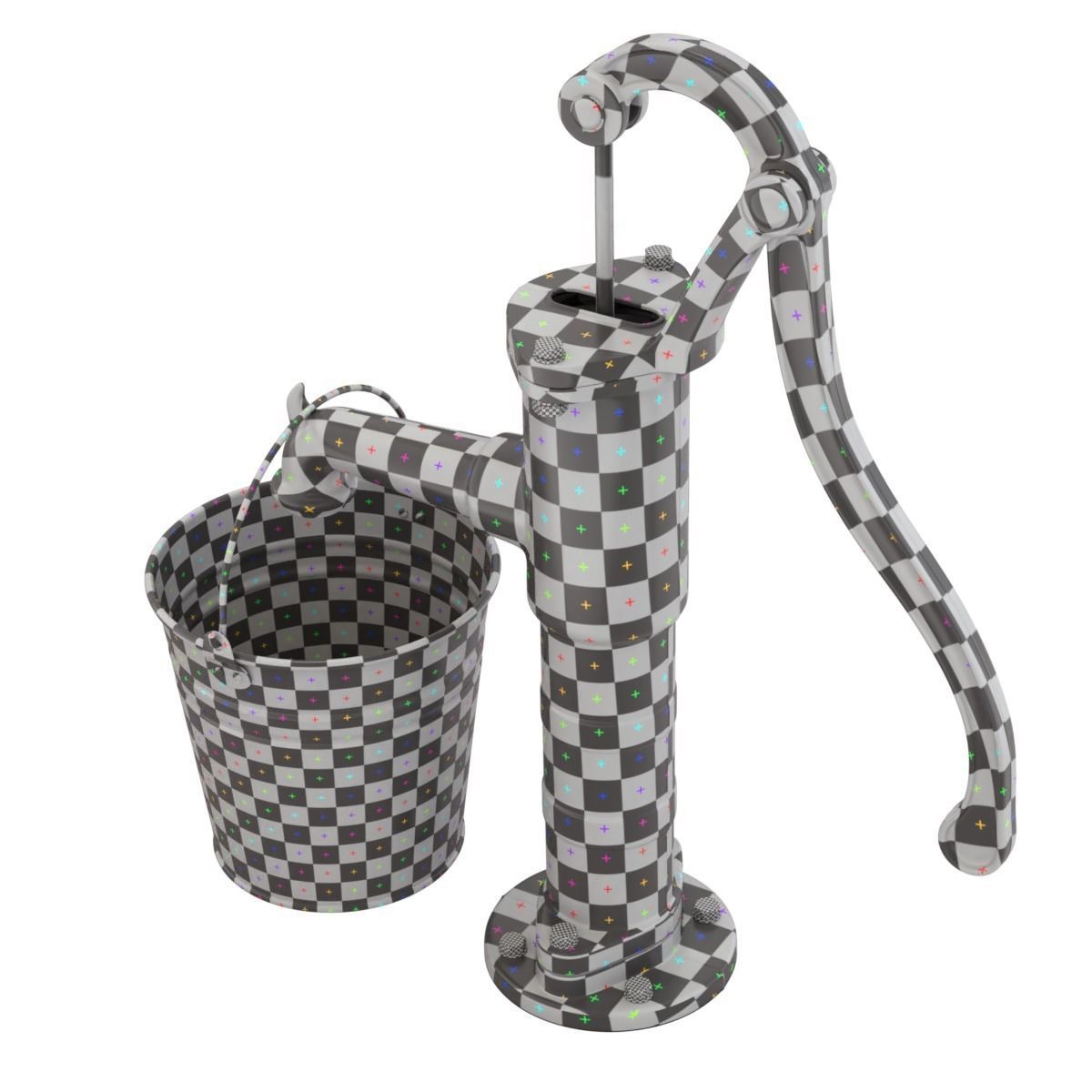 Vintage Water Hand Pump With Bucket 3D model_12