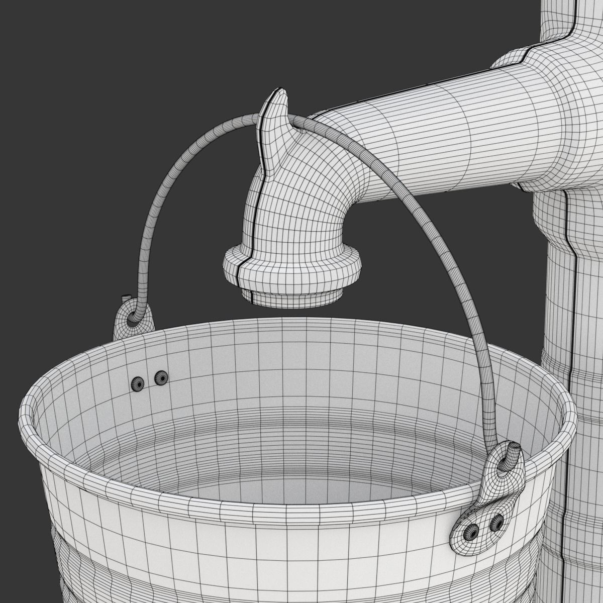 Vintage Water Hand Pump With Bucket 3D model_32