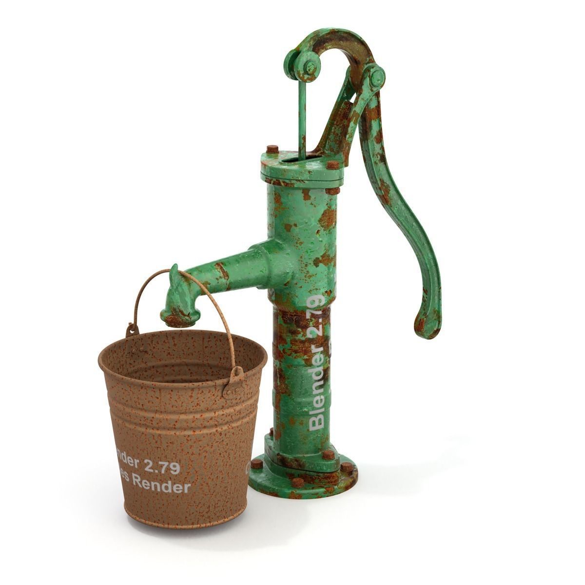 Vintage Water Hand Pump With Bucket 3D model_0