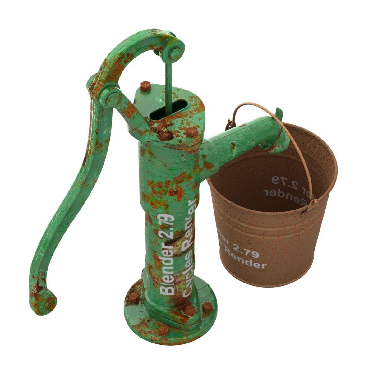 Vintage Water Hand Pump With Bucket 3D model_2