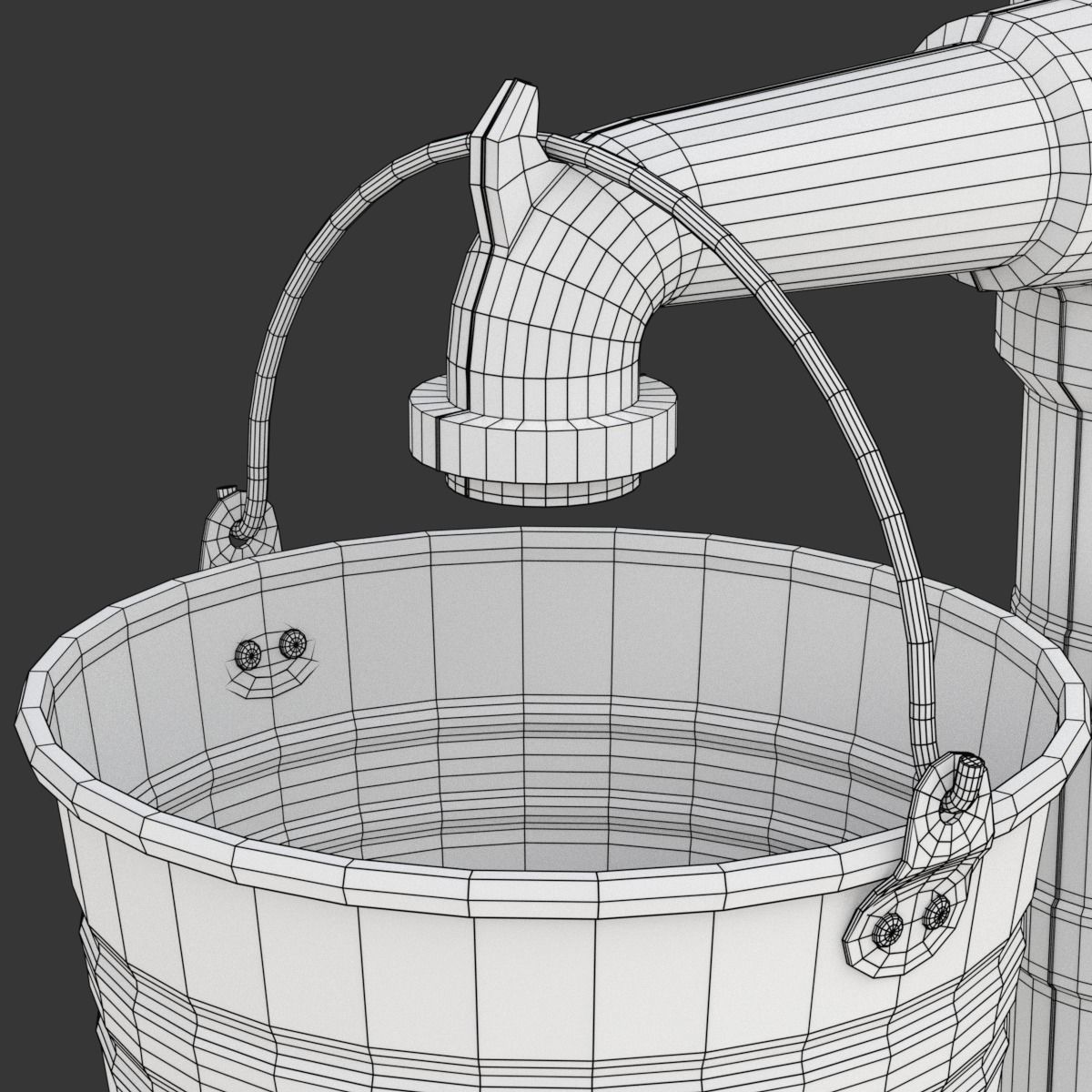 Vintage Water Hand Pump With Bucket 3D model_33