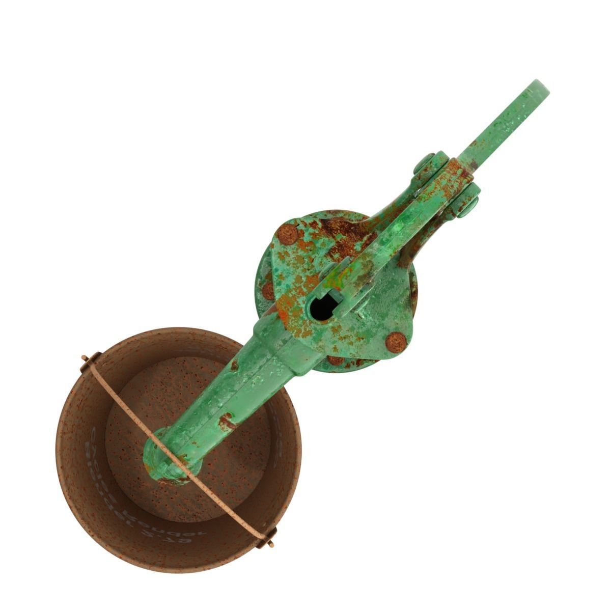 Vintage Water Hand Pump With Bucket 3D model_1