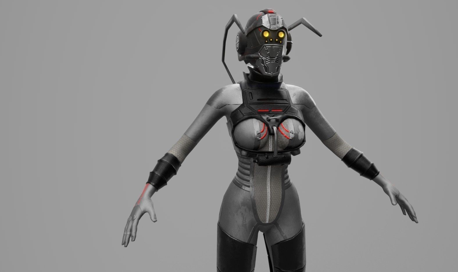 Sci-Fi Female Unit Low-poly 3D model_1