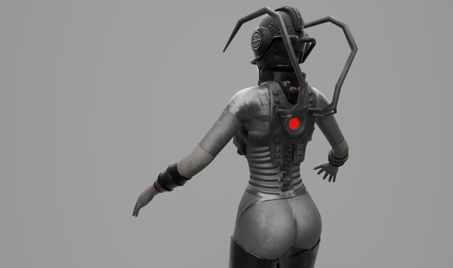 Sci-Fi Female Unit Low-poly 3D model_2