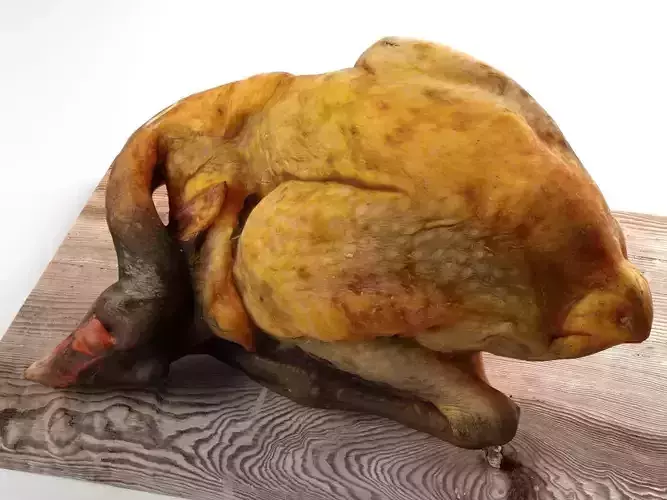 Meat 2 chicken on wooden cutting board 3D model