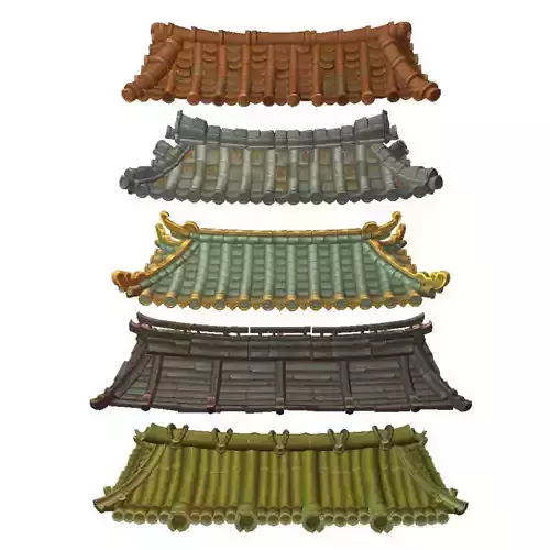 Asian Modular Roof Set - Low Poly Hand Painted