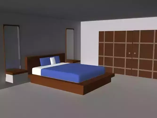 3d interior bedroom with bed and dresser