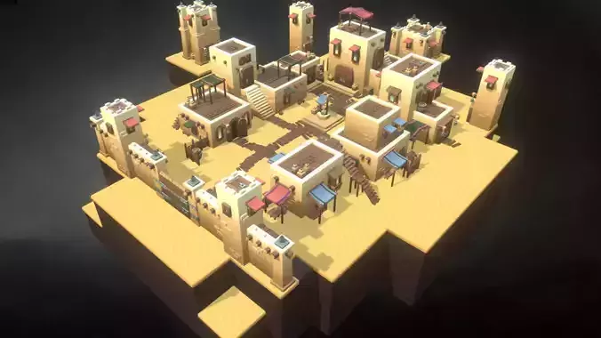 Desert Town Building Set - Proto Series Low-poly 3D model