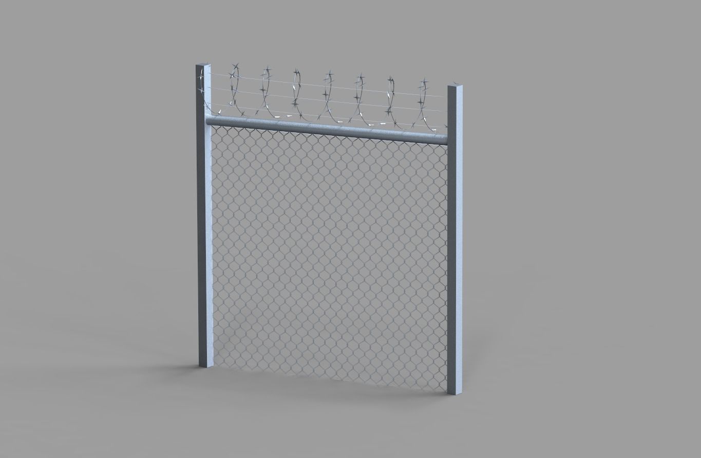 Fence with barbed wire Low-poly 3D model_0
