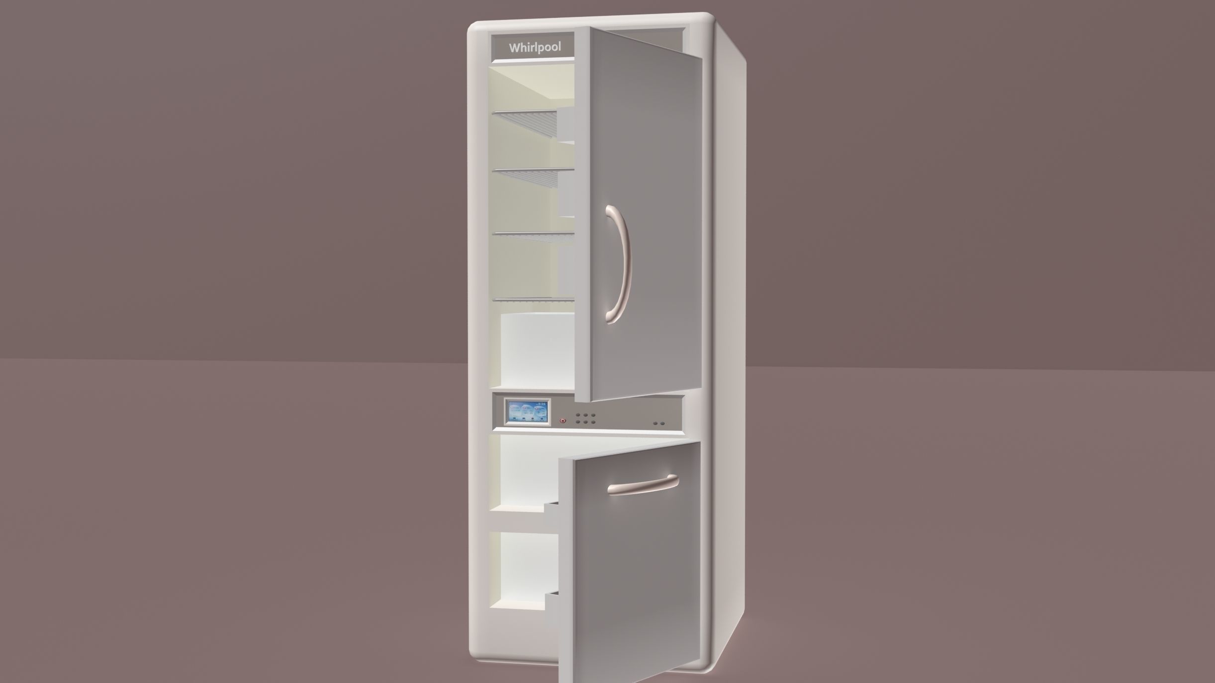 Whirlpool fridge model with interior Low-poly 3D model_2