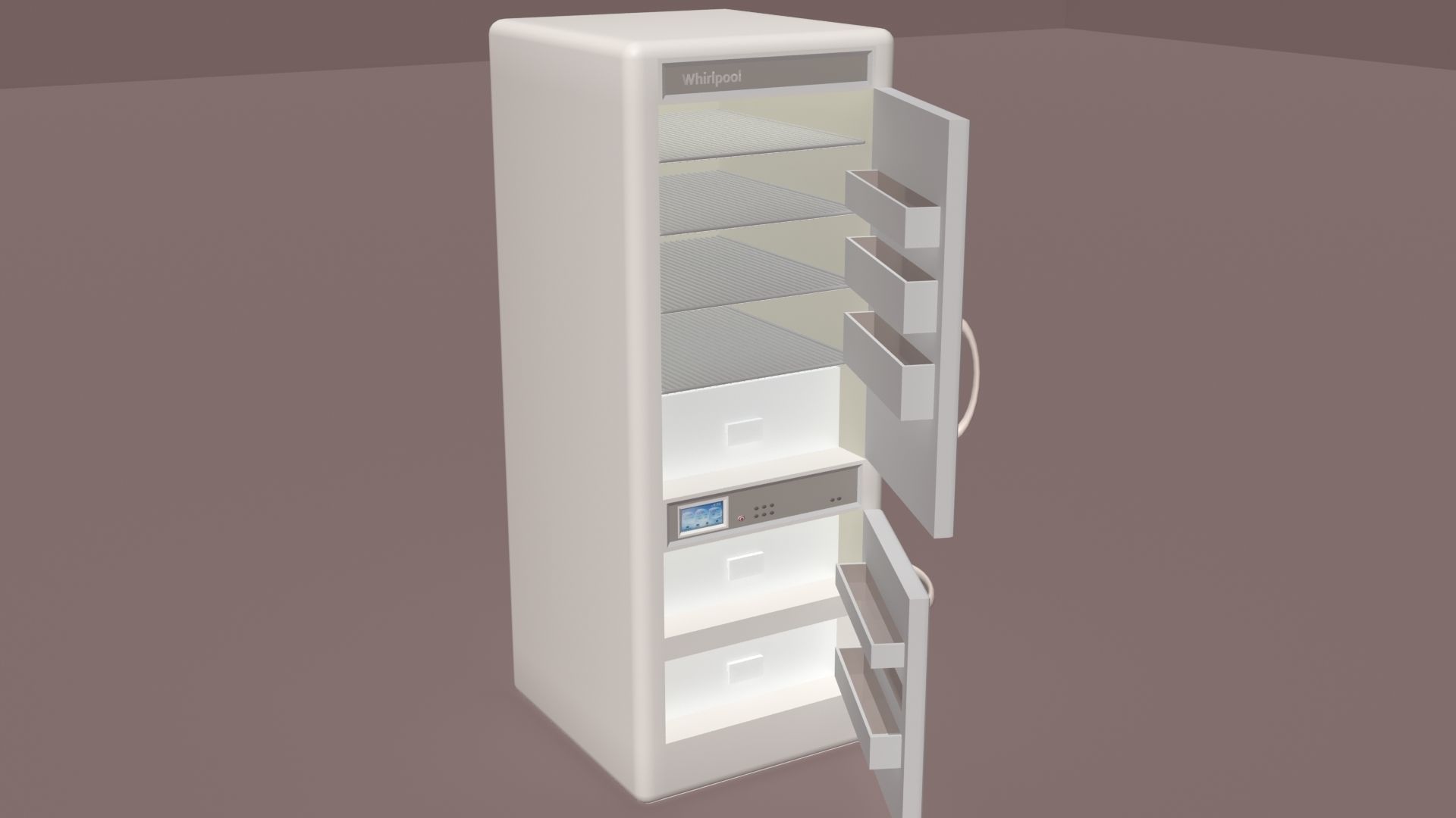 Whirlpool fridge model with interior Low-poly 3D model_1