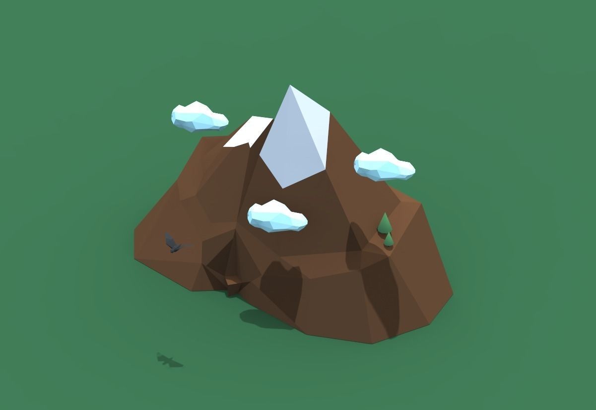 A mountain with clouds on top Low-poly 3D model