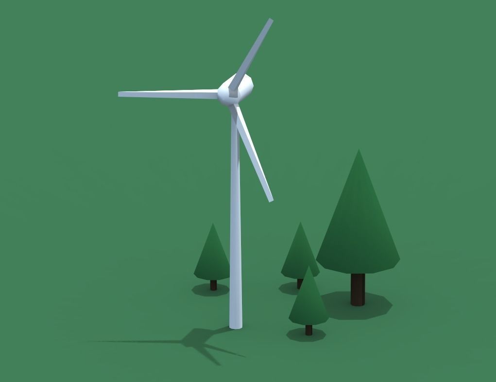 A windmill wind turbine and trees Low-poly 3D model_0