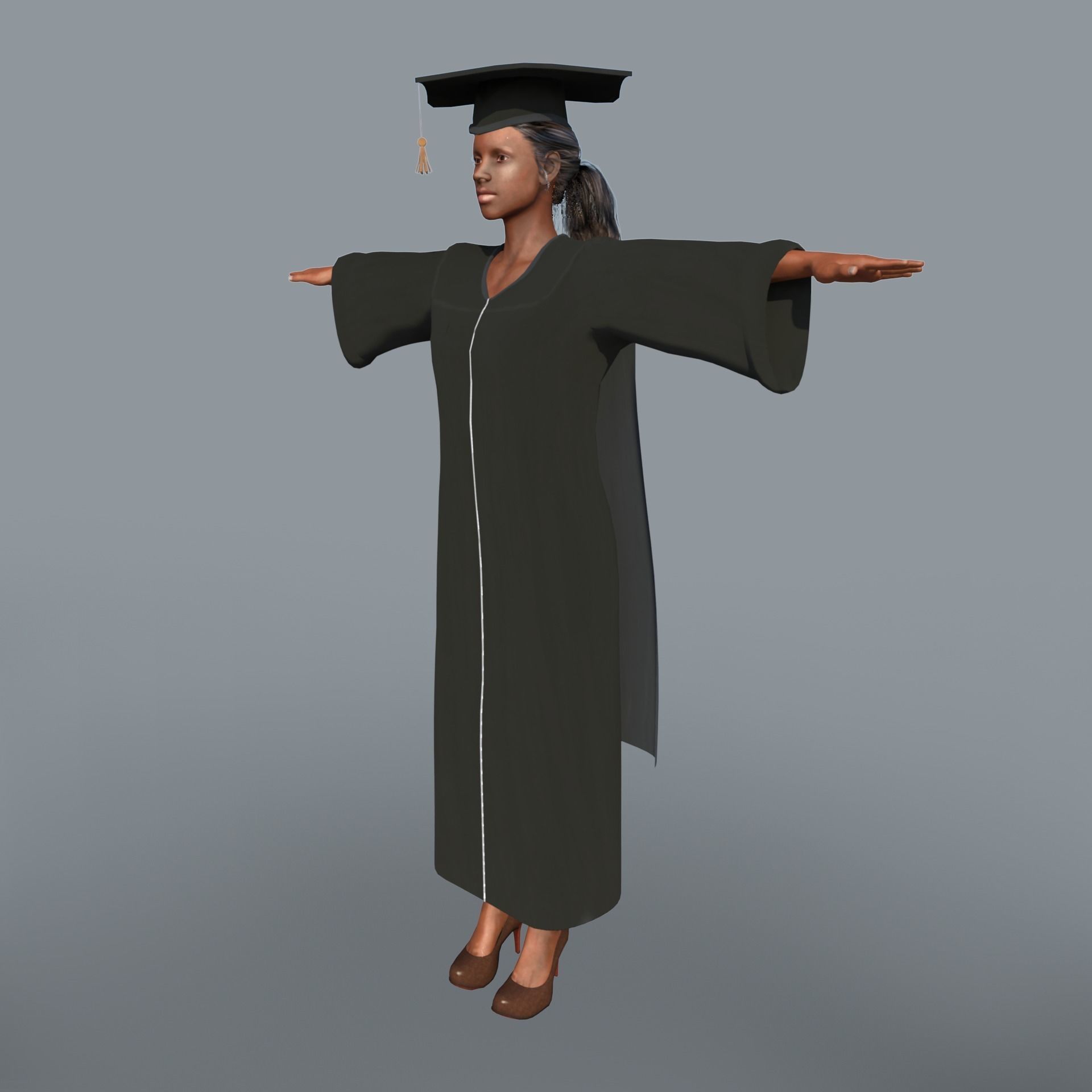 Academic Gown Female Graduate 3D model B Low-poly 3D model_3